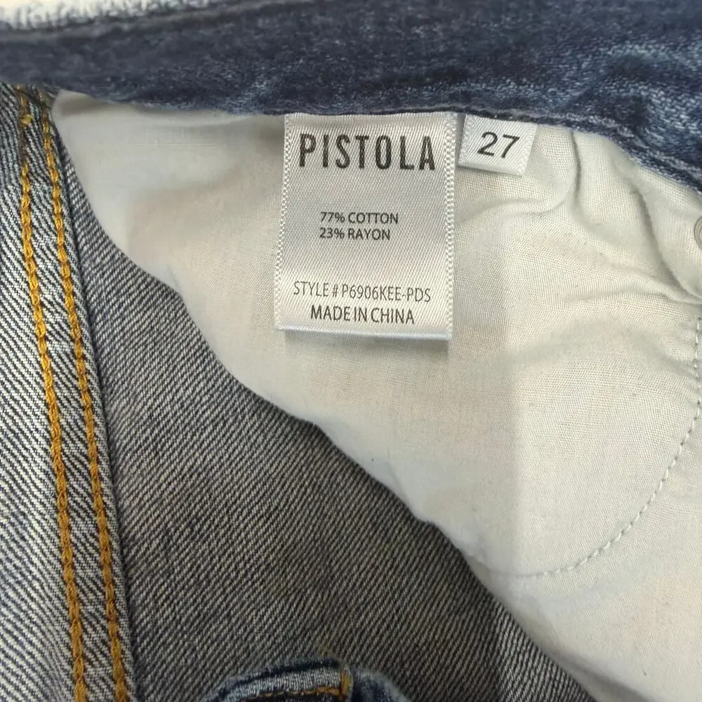 Pistola Women's Button Fly‎ Distressed Straight Leg Blue Denim Jeans Size 27